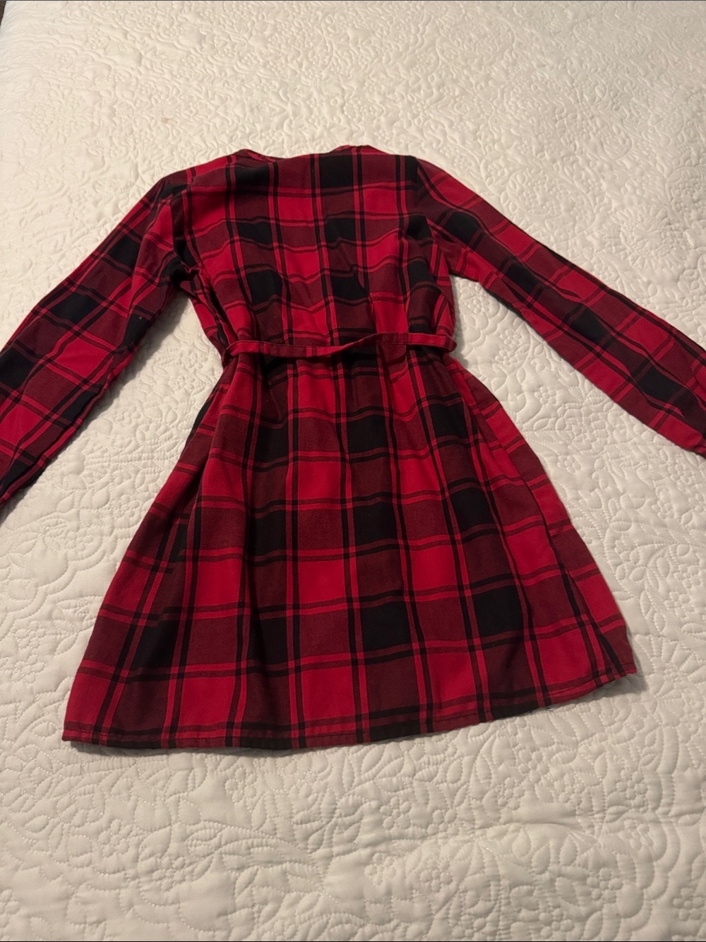 The Children's Place Red and Black Plaid Button-Up Dress with Tie Waist - Picture 4 of 4